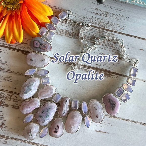 Solar Quartz & Opalite Necklace Handmade Crystal Gemstone 925 Silver Large New! - Picture 12 of 15